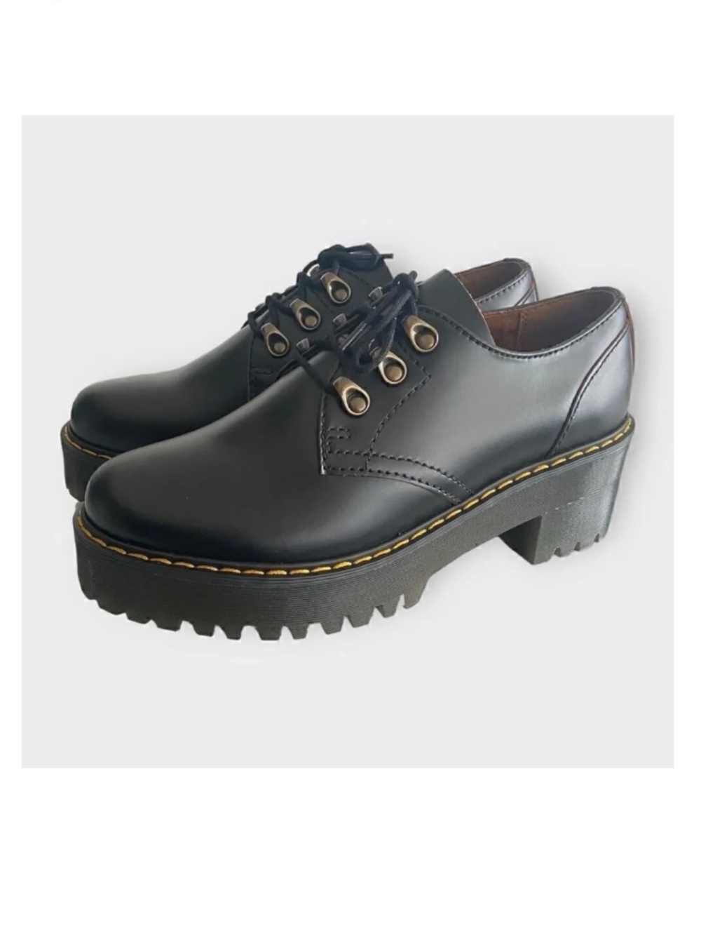 Dr. Martens Leona Lo Black Platform Heeled Oxford Shoes Women's